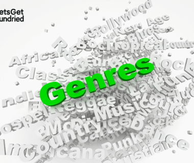 Ilustrasi visual dengan tulisan "Genres" dan simbol musik yang menunjukkan keragaman genre musik.