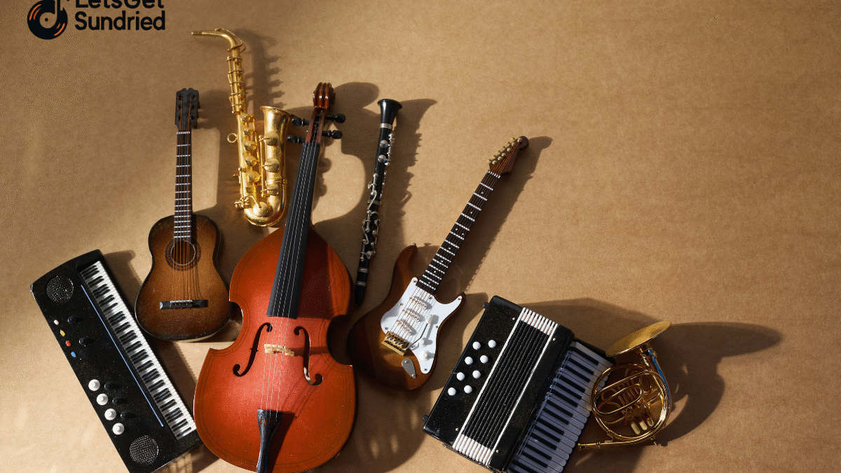 "Berbagai alat musik jazz menunjukkan karakteristik genre jazz yang kaya melodi dan improvisasi."