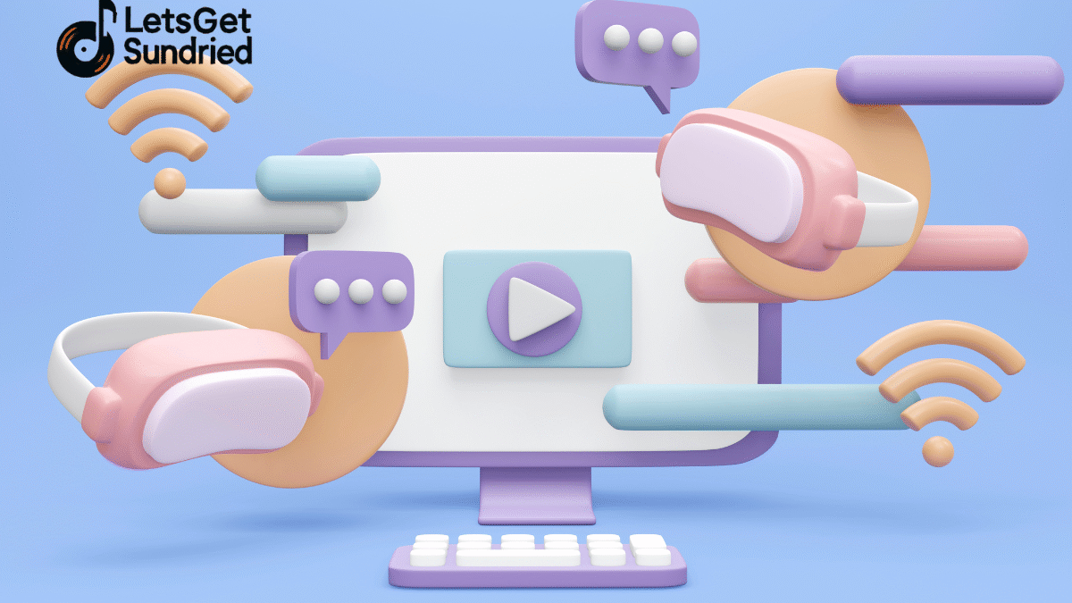 Ilustrasi fitur unggulan platform musik streaming yang mencakup playlist otomatis, kualitas audio tinggi, dan integrasi sosial.