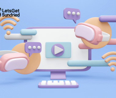Ilustrasi fitur unggulan platform musik streaming yang mencakup playlist otomatis, kualitas audio tinggi, dan integrasi sosial.