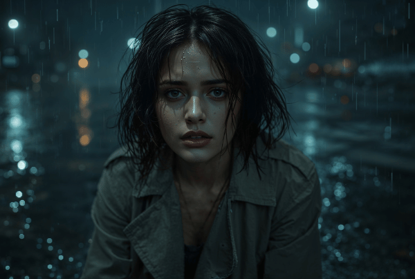 Wanita sedih di tengah hujan malam, ilustrasi makna lagu Don’t You Remember oleh Adele
