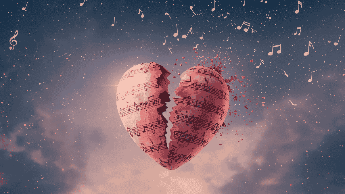 Hati pecah berubah menjadi not musik yang melayang di langit malam