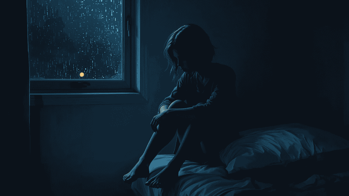 Visual makna lagu Losing Us: seseorang duduk sendiri di tempat tidur, merasakan kehilangan emosional dalam hubungan.