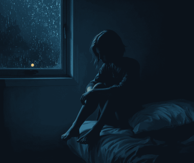 Visual makna lagu Losing Us: seseorang duduk sendiri di tempat tidur, merasakan kehilangan emosional dalam hubungan.