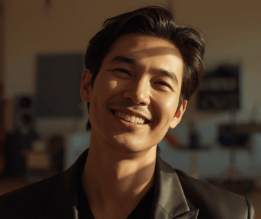 Potret artis Indonesia sedang latihan di studio dengan ekspresi hangat dan pencahayaan alami.