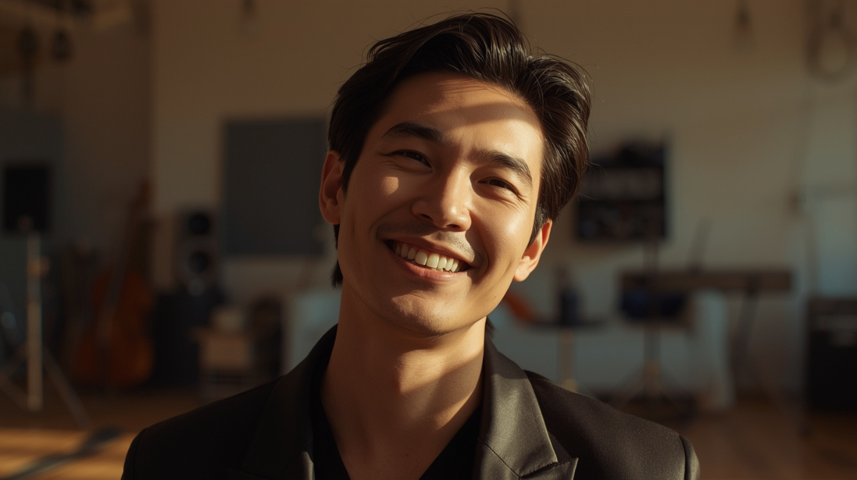 Potret artis Indonesia sedang latihan di studio dengan ekspresi hangat dan pencahayaan alami.