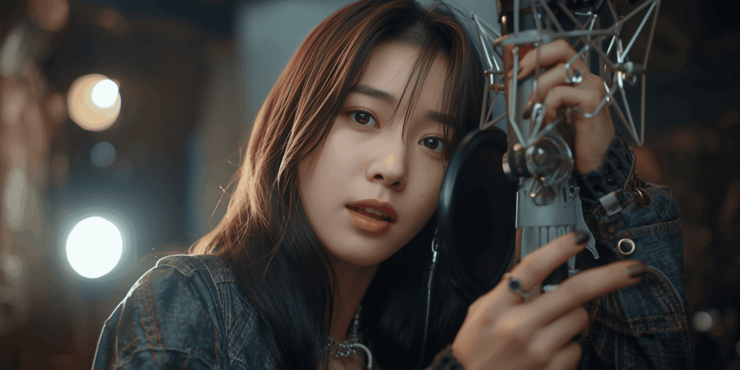 Idol K-Pop sedang rekaman lagu viral di studio profesional.