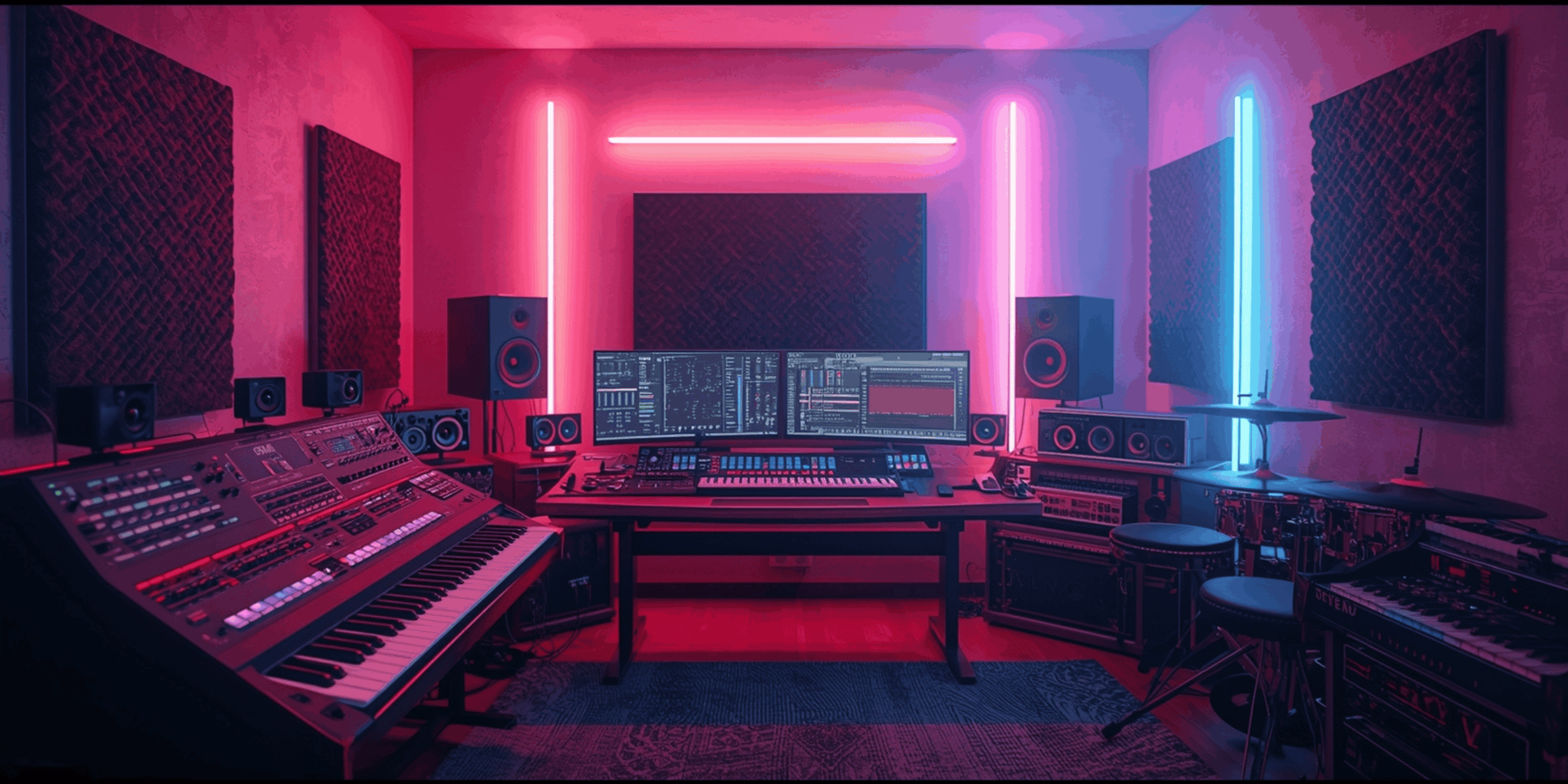 Studio musik modern dengan alat musik digital terbaru.