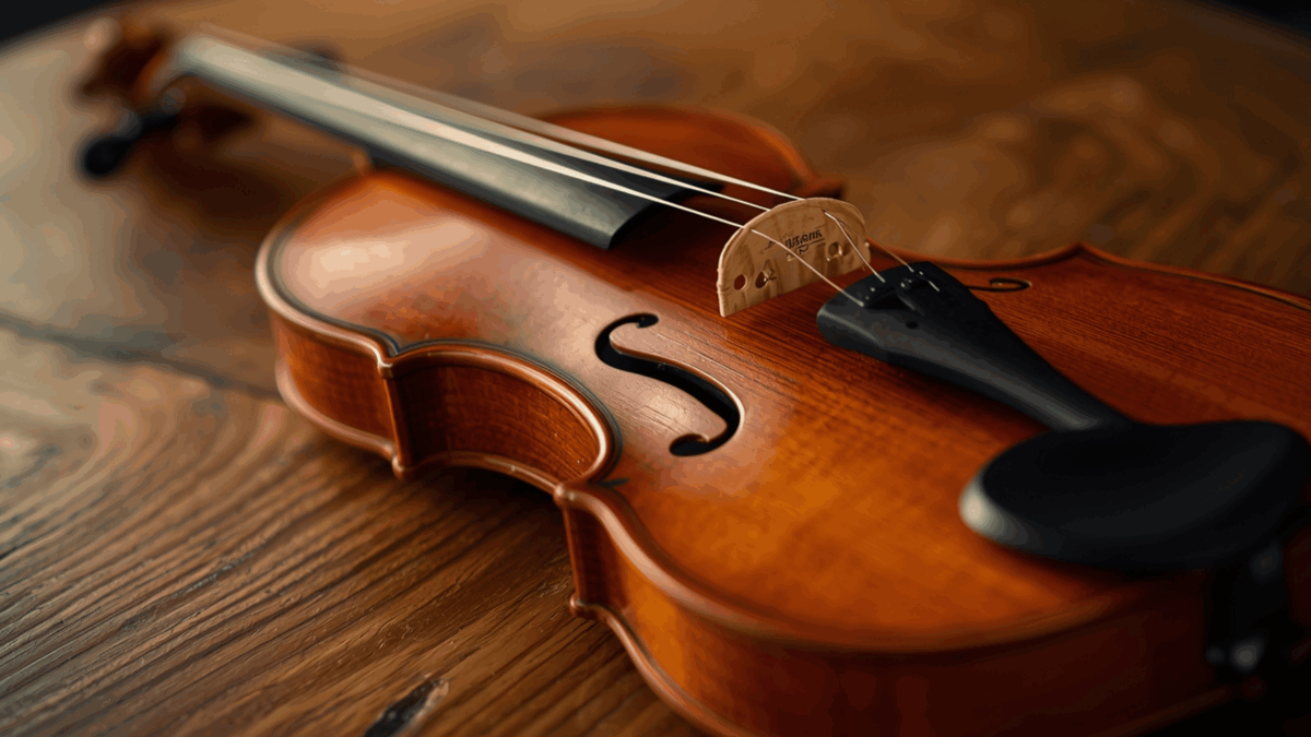 biola murah berkualitas tampak dekat dalam pencahayaan hangat