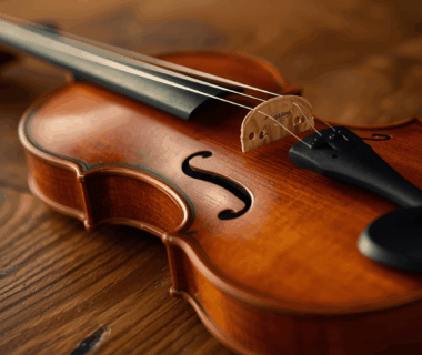 biola murah berkualitas tampak dekat dalam pencahayaan hangat