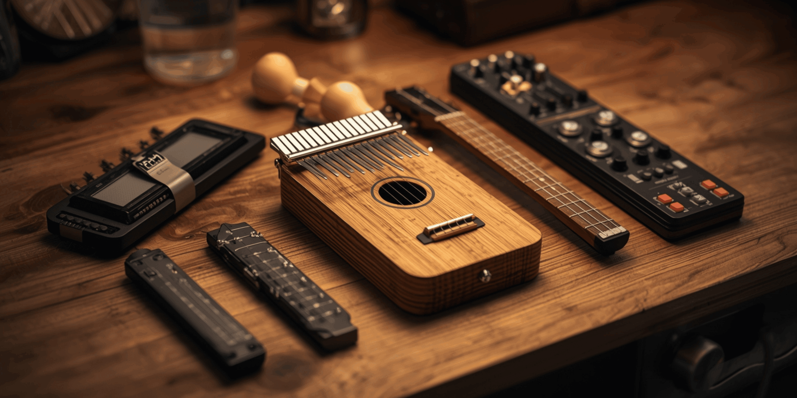 alat musik portable kekinian di meja studio